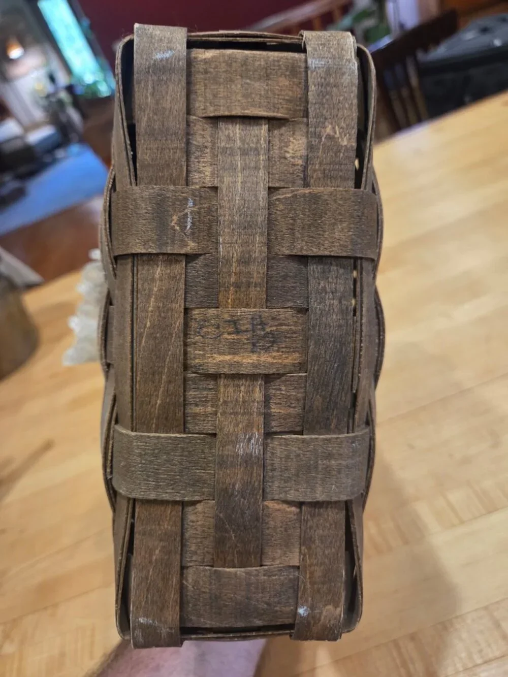 Vintage Pre Stamp Longaberger Hanging Mail Basket Weaver Initials